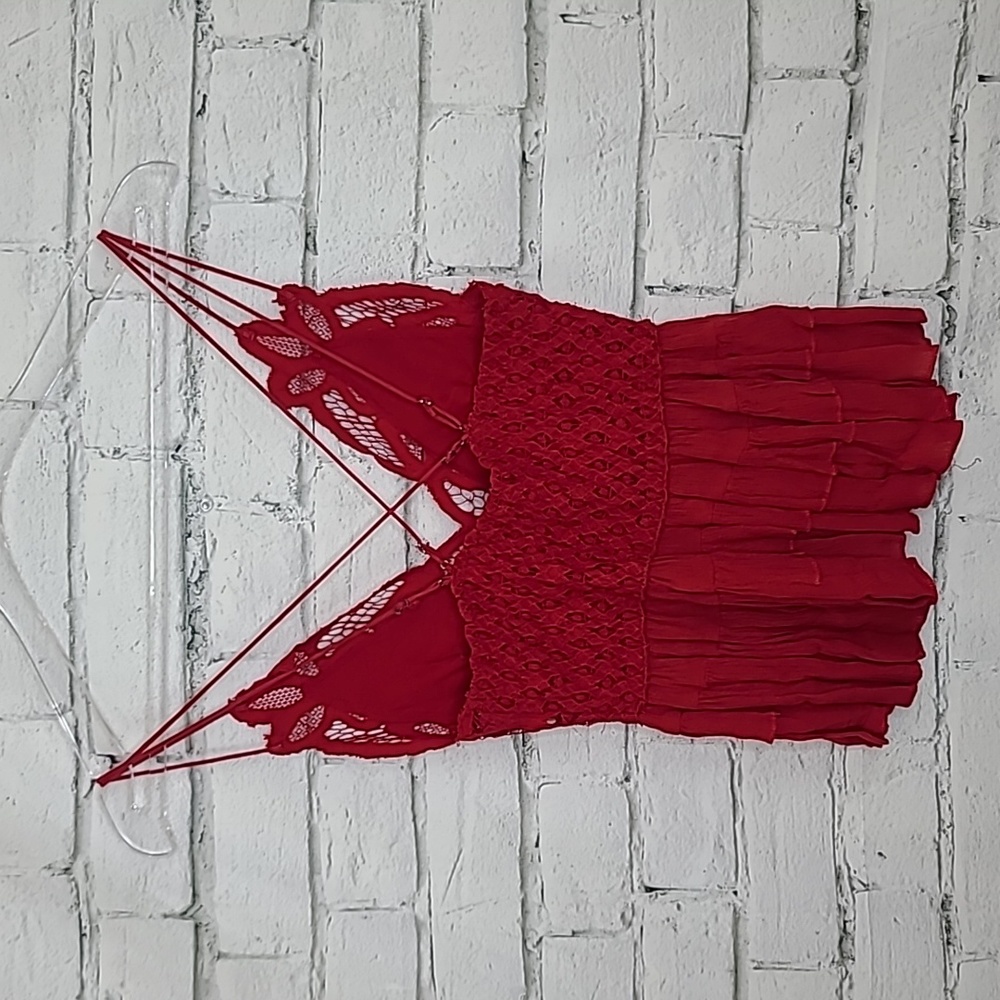 Free People Adella Peplum Cami Lace Ruffled Tank Blouse/Top in Red - NWT - Picture 9 of 17